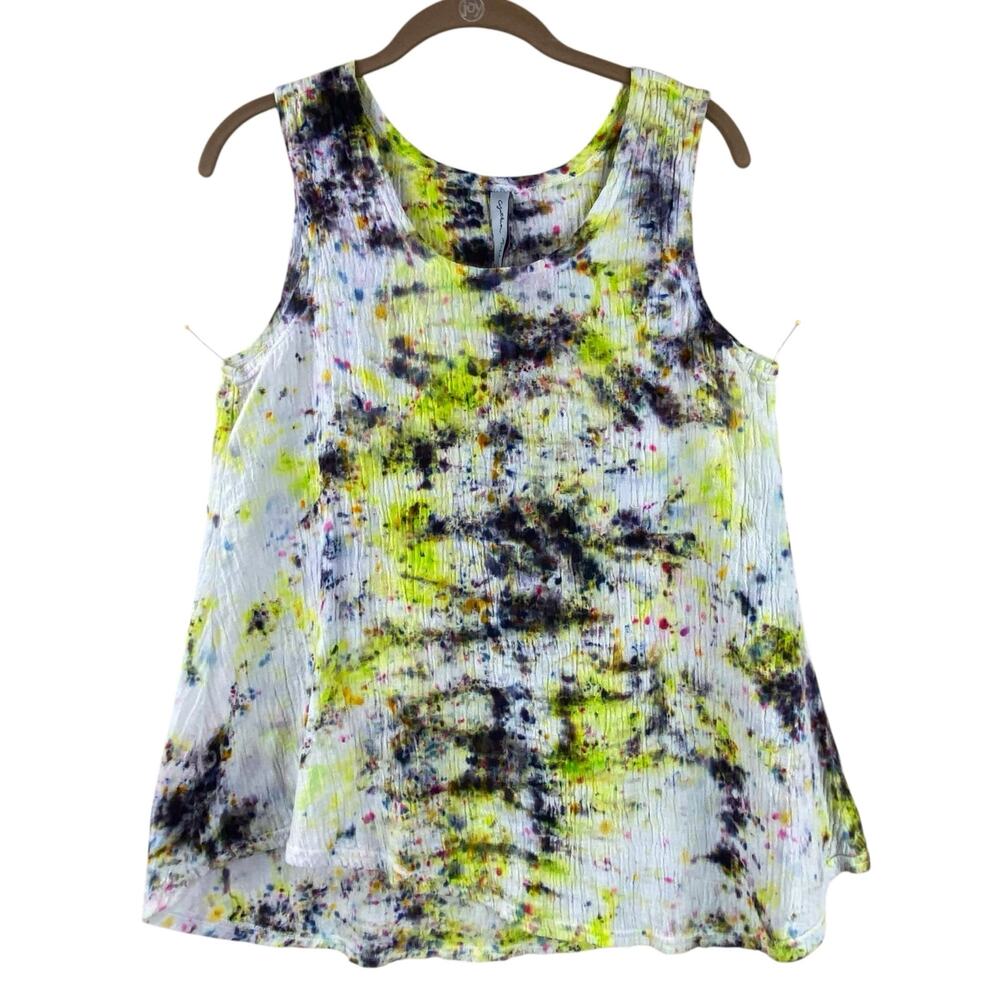 Cynthia Ashby Art To Wear Tunic Tank Size S Paint Splatter Print Linen Cotton